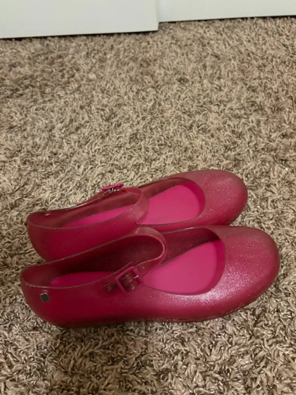 Mini Melissa Pink Jelly Mary Janes Girls Size 4 Sparkly Party Ankle Strap Buckle